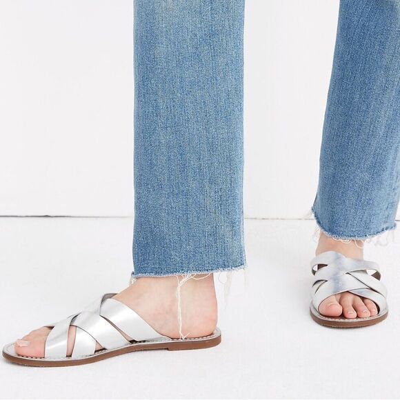 Madewell The Boardwalk Woven Slide Sandal Metallic Silver Leather Women’s Size 7 - Picture 16 of 16